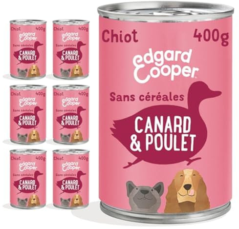 Edgard & Cooper Pâté Pour Chiot, (Canard & Poulet, 400g x 6), Sans Céréales, Viande fraîche et protéines de qualité, Vrais ingrédients pour chiens, Hypoallergénique, Sans sucres ajoutés