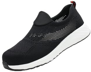 RULTA Safety Shoes Men Women Safety Trainers with Steel Toe Cap Work Shoes Lightweight Breathable Industrial Non Slip Shoes Sneakers (5 UK, Black, Numeric_5)