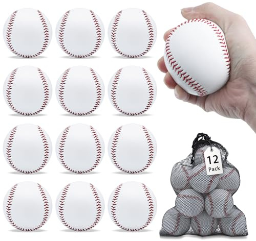 Magicorange Baseball, 12 Pack Training Baseballs Unmarked Practice Rubber Core Baseballs for Hitting, Soft Toss, Batting, Fielding, Pitching