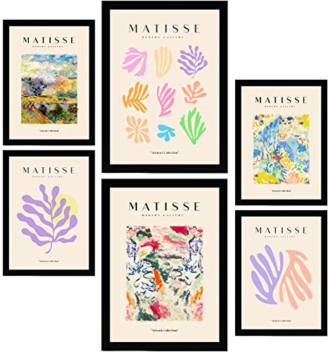 Nacnic Uppsättning av 6 Henri Matisse-affischer Vegetation Fauvism och abstrakt konst för inredningsdesign och dekoration A3 och A4 svarta ramar