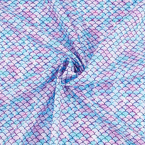 FINGERINSPIRE Sjöjungfru fjäll tyg bomullstyg 100 x 145 cm ljuslila blå polyestertyg sjöjungfru tryckt fiskfjäll mönster tyg tyg för t-shirt, klänning sömnad, gör-det-själv hantverk, bordsduk