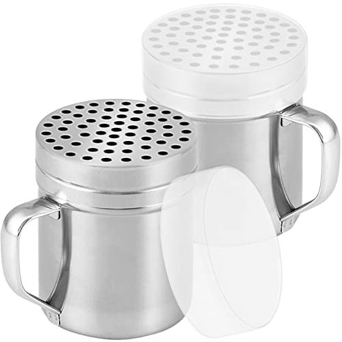 CUSINIUM 10oz Metal Parmesan Cheese Shakers with Large Holes - with Handle - Chili Flakes Dispensers - Pizza Shakers - Pack of 2 | Style: Coarse