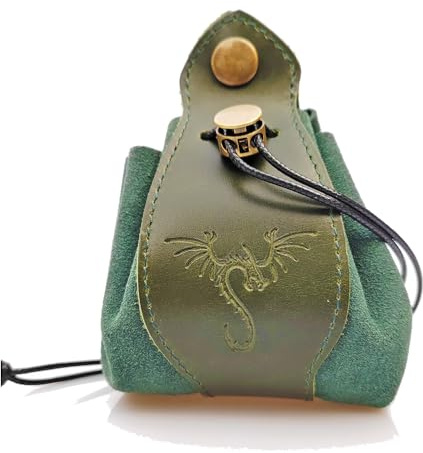 Rollooo Genuine Leather Dice Bag - Tray, Dragon Themed DND Gift, Drawstring Pouch for Runes or Travel Medicine