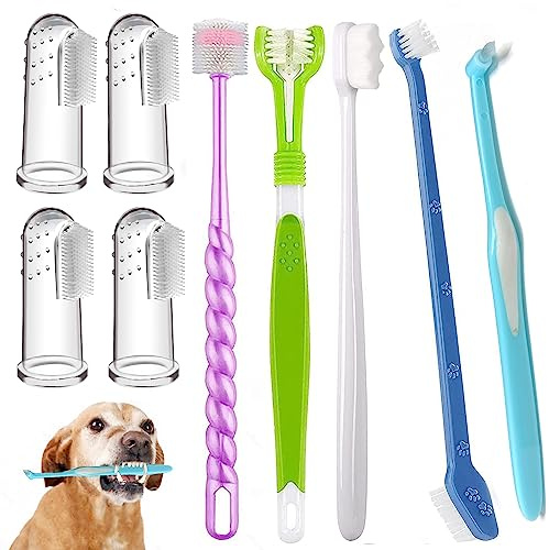 URMYONLY Dog Toothbrush, 360 Degree Finger Toothbrushes, Triple Head Toothbrushes, Double Head Toothbrush,Cleaning Brushes for Dog Cat Oral Dental Health (Blue, L)