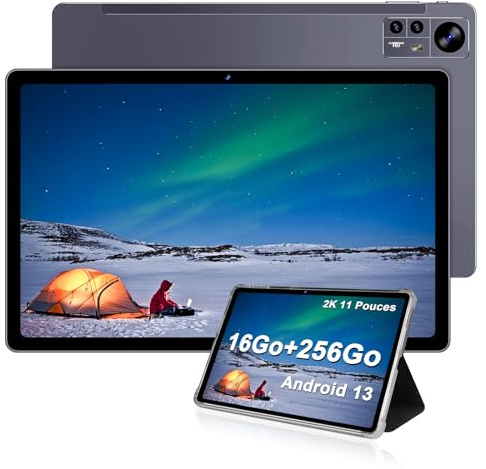 AOCWEI X800 Android 13 Tablette 11 Pouces Écran 2K Octa-Core Tablette, 16Go RAM + 256Go ROM (512Go TF) 5G WiFi |2000 * 1200 HD |8600mAh |13MP+2MP+5MP |2.0Ghz |Bluetooth 5.0 |4 Haut-parleurs |Gris