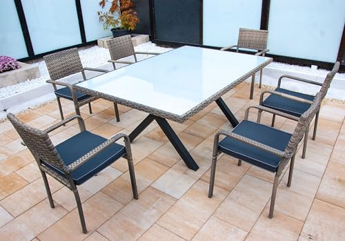 Ragnarök-Möbeldesign EIGENE Produktion 8 Jahre GARANTIE DEUTSCHES Familienunternehmen seit 1928 PolyRattan Garnitur Gartenmöbel Essgruppe Tisch Dining Polyrattan Aluminium Natur Stuhl Esstisch