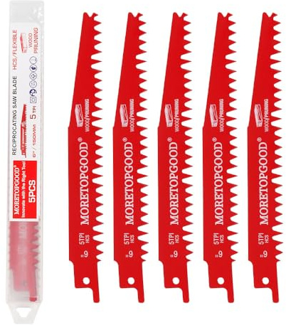 MORETOPGOOD Wood Pruning Reciprocating Saw Blades,6 Inch Saw Blades for Trees Wood Cutting, Wood Saw Blades (5 Pack/5TPI)