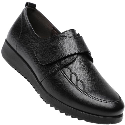 AZMAHT Scarpe per Piedi Gonfi Impermeabili in Pelle Scarpe Uomo Ortopediche Scarpe con Piedi Larghi gonfi e Piedi Grassi Pantofole Diabetici Donna Scarpe Comode Anziani,Nero,39/245mm