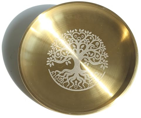 AMITOFO 5.5 Inch Golden Decorative Bowl - Life Tree Prayer Ritual Plate Great fo Altar Use, Incense Burner, Smudging Bowl, Offering Bowl, Jewelry Plate