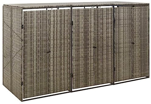 Abri Poubelle Extérieur, Cache Poubelle Abri pour Poubelle Conteneur pour Cache-Poubelle Abri pour Poubelle Triple Gris 207x80x117 cm Résine tressée