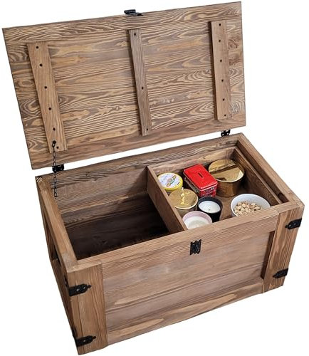 weeco Holztruhe mit beweglichem Regal und Rädern, Holzkiste mit Schiebeschublade, Schatzkiste aus Holz, Aufbewahrungsbox klappbarem Deckel 80x47x45cm, 24kg, wenge