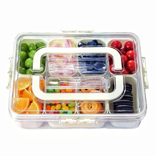 SHUCHNOYE Snackbox mit Fächern Snackteller mit Deckel,Unterteilte Servierplatten für Süßigkeiten, Obst und Leckereien Tragbare und vielseitige Snackle Box