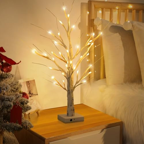 Christmas LED Baum Dekolicht, Weihnachtsbaum Künstlich mit 24 Deko Lampe Leuchtzweige, LED Baum Lichter, Verstellbare Äste, für weihnachtsdeko,Wohnzimmer Baum deko(60cm)-Warmweiß