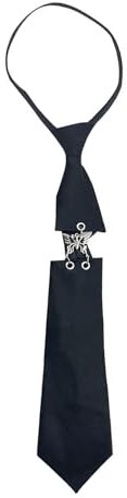 alloneslife Damen-Krawatte, verstellbare Länge, schwarze Krawatten mit Metall-Schmetterling, Vintage-Punk, vorgebundene Krawatte, adrette Uniform-Krawatte, Schwarz , 28CM