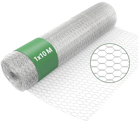 Wiltec Sexkantigt hönsnät 10 x 1 m trådnät med 13 mm maskstorlek stängsel för att skydda träd i din trädgård höns smådjur