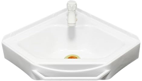 XRB2050 Lavabo de Pared de Resina, 38x20x10 cm Lavabo de Baño Tamaño Pequeño, Lavabo de Esquina para Guardarropa Aseo de Invitados Lavadero Garaje Blanco Lavabo Desagüe Grifos de Agua Fría