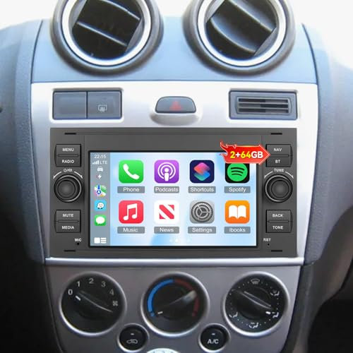 2GB+64GB Car Radio for Ford Transit Fiesta Focus Fusion Galaxy Mondeo Kuga, Android Touch Screen Car Play Stereo, Carplay&Android Auto/Wi-Fi/Bluetooth/1080P+AHD Backup Camera