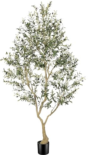 FEELEAD 8ft Artificial Olive Tree Indoor with Large Branch Realistic Leaves