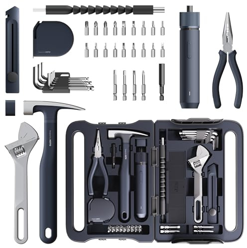 HOTO 40 Pezzi Cassetta Attrezzi Completa, Set Attrezzi da Lavoro con Cacciavite Elettrico (LED, 3 Coppie) + 14 Utensili & 26 Accessori | Valigetta Attrezzi per Casa, Riparazioni, Fai Da Te
