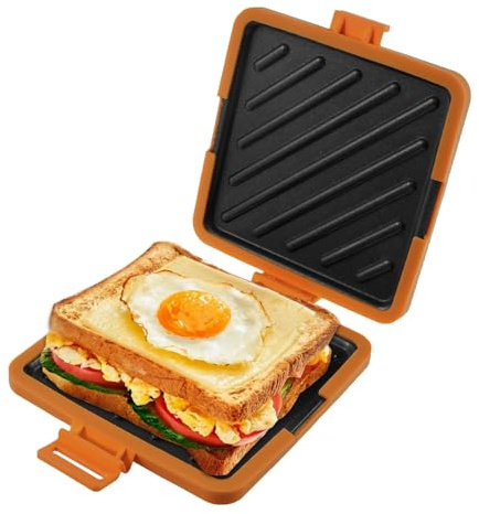 PATNFR Microwave Toastie Sandwich Maker Microwave Wireless Toastie Maker Heatwave Technology Sandwich Toaster Nonstick Plate for Cooking Delicious Crispy Sandwiches(Orange)