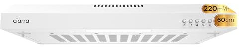 CIARRA Hotte aspirante silencieuse à visière de 60 cm avec 3 vitesses 220 m³/h avec LED sur le dessus, blanc, CAW6903A