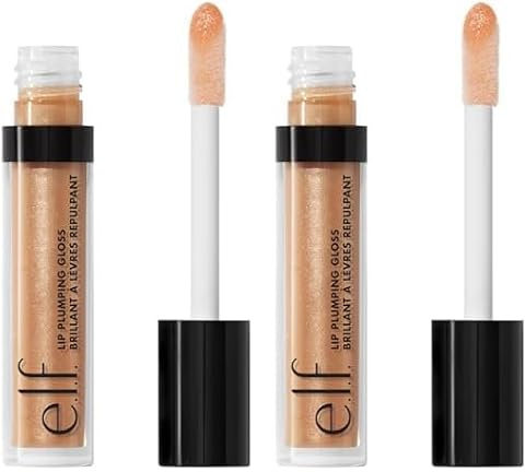 e.l.f. Lip Plumping Gloss, Hydrating, Nourishing, Invigorating, High-Shine, Plumps, Volumizes, Cools, Soothes, Champagne Glam, Shimmer, 2.7 ml (Pack of 2)