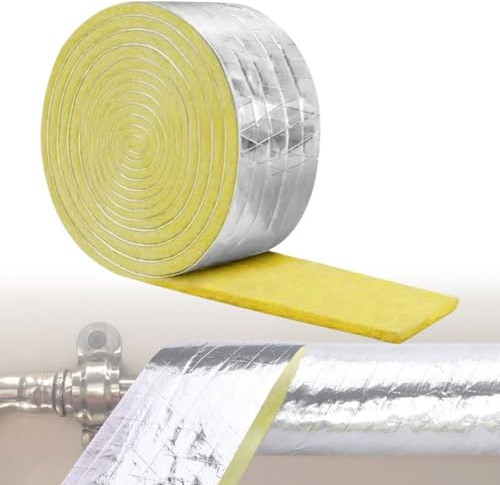 Rollo de lana de vidrio para tubos de 10 m – Aislamiento térmico eficaz para protección del frío (-40 °C) y ahorro energético (1 unidad)