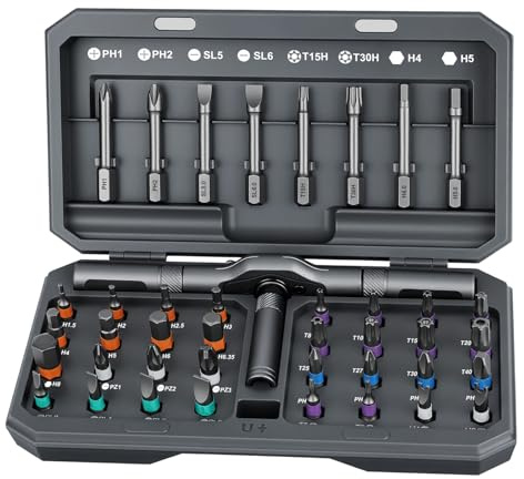 SOARFLY 42 in 1 set cacciaviti magnetici, cacciavite a cricchetto con 40 punte, impugnatura a T rimovibile, kit cacciaviti multiuso per mobili, biciclette, computer, elettronica