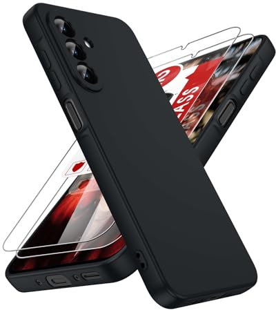 LeYi Funda para Samsung Galaxy A26/A 26 4G/5G, Ultra Slim Carcasa con 2pcs Cristal Templado, Silicona Liquida Capa Suave Movil Protector Case Forro Microfibra Antiarañazos Cover, Negro