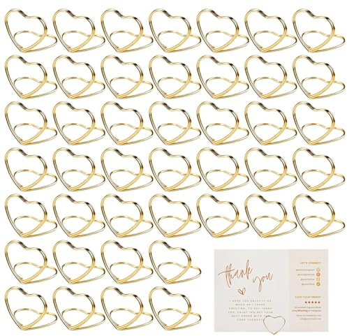 50 Stück Gold Tischkartenhalter, Halter Tischkarten Herz, Tischnummer Halter Metall Hochzeit, Fotohalter Kartenständer, Menükartenhalter, Tischkarten Halterung für Hochzeiten, Bankette, Partys