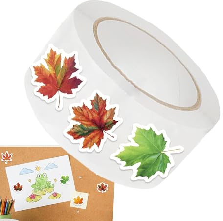 Pegatinas de Hojas de Otoño | 500 Piezas Pegatinas de Hoja de Arce para Sellar Sobres | Rollo de Calcomanías para Botella de Agua, Scrapbook, Planner, Manualidades | Otoño y Acción de Gracias