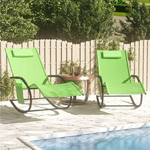 Generico Lettini Prendisole a Dondolo 2 pz in Acciaio e Textilene Verde,Mobili,Mobili da Giardino,Mobili e sedie da Giardino,Sdraio da giardino-318139