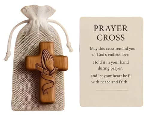 Duminyu Handmade Wooden Holding Cross,Pocket Cross,Wooden Prayer Cross & Crucifix for Comfort,Faith,Baptism,Christian Gifts for Women,Men,Goddaughters,Religious Gifts,Catholic Gifts,Prayer Cards,B