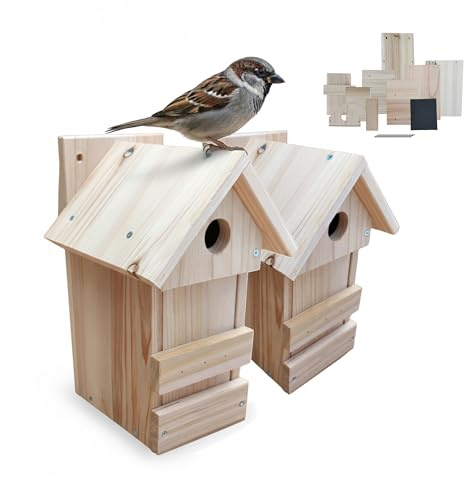 Relaxdays Nistkasten 2er Set, DIY-Bausatz, HBT: 25 x 16 x 16 cm, Flugloch Ø 2,8 cm, Nisthöhle, unbehandeltes Holz, Natur