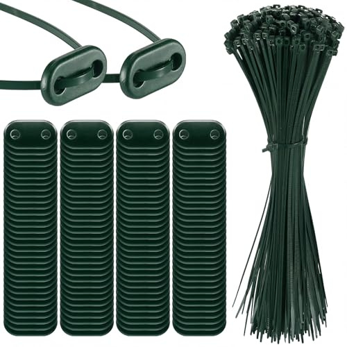 Sinmoe 300 Juegos Kit de Fijación para Pantalla Privacidad Bridas para Cables y Placas de Montaje de Fijación Kit de PVC para Alfombras de Privacidad Vallas de Jardín Terrazas Balcón(Verde)