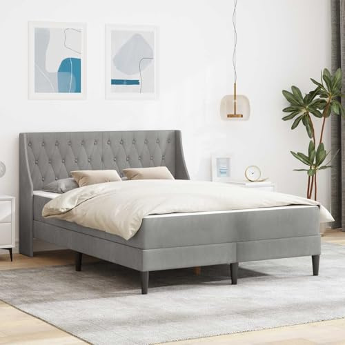Holepyr Sängram med madrass ljusgrå 140 x 190 cm sammet, hållbar sovmatta med vändmadrass och topp, perfekt för sovrum, gästrum, semesterlägenhet, bekväm fåtölj och lugn