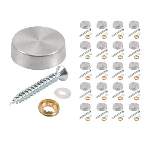 GUGUGO 20Pcs 12mm Silver Stainless Steel Screw Caps, Mirror Decorative Cover Nails with Auxiliary Fittings, Rustproof Fasteners for Mirror, Sign, Furniture, Wardrobe, Glass & Home Hardware