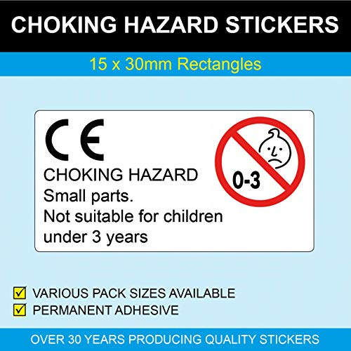 Warning Stickers Choking Hazard Sticky Labels 15x30mm - Pack of 500 Choking Safety Signs Self Adhesive Labels, Sticky Back Paper Label Stickers for Warning, Caution Adhesive Label Sticker Pack