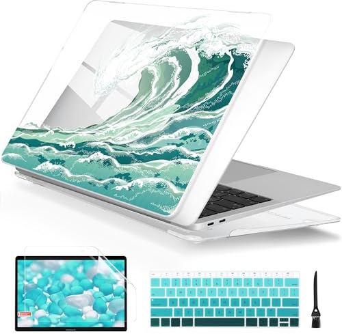 Batianda LumiArt Case for MacBook Air 13 M1 Chip, Wave | Fits Model A2337/A2179/A1932, 2018-2020; 1.2mm Slim Lightweight Hard Shell Cover, Scratch Resistant,4-in-1 Accessories Bundle