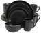Gibson Home Rockaway Round Stoneware Dinnerware Set, Service for 4 (16pcs), Black/Gold Rim