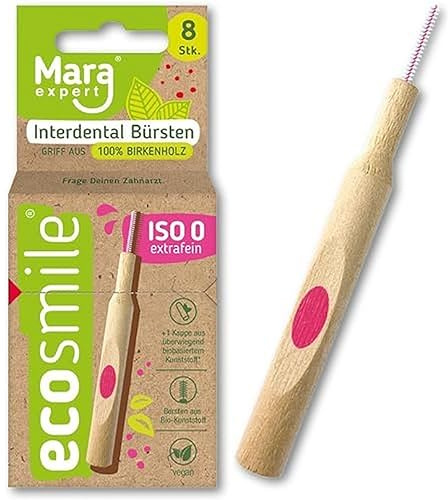 ECOSMILE INTERDENTALBÜRSTE von MARA ISO 0 - Pink – extra fein - 8 BÜRSTEN - 100% Birkenholz – FSC zertifiziert - nachhaltige Forstwirtschaft – Borsten aus nachwachsenden Rohstoffen
