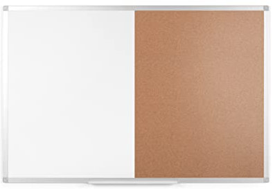 Boardsplus Lavagna Magnetica Combinata, 90 x 60 cm, Sughero e Acciaio Laccato, Cornice In Alluminio Anodizzato