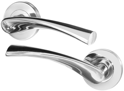 EAI Chrome Internal Door Handle | 1 Pair Polished Chrome Lever on Rose Round Handles | Novoli Range