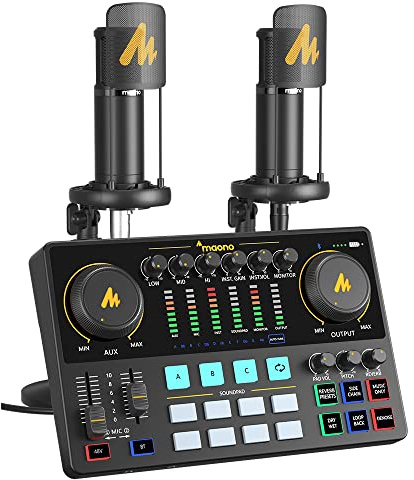 MAONO-MaonoCaster-Podcast Equipment Bundle for 2-includes All-in-one Audio Interface with Premium Mic Preamp, XLR Condenser Microphone, and 3.5MM Mic for Podcast Recording, Streaming, DJ (AME2 Duo)