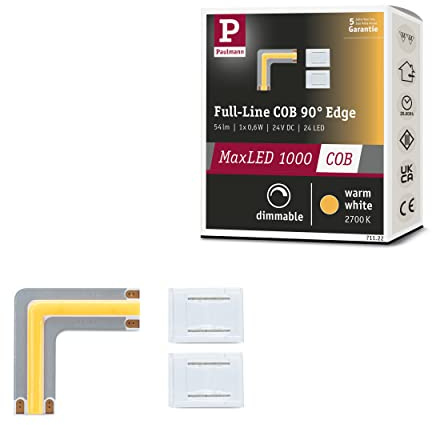 Paulmann 71122 MaxLED 1000 Strip LEDFull-Line COB angolo 90° 0,6W 1800lm/m 800LEDs/m dimmerabile 0m argentato plastica 2700K fascia LED ampliabile