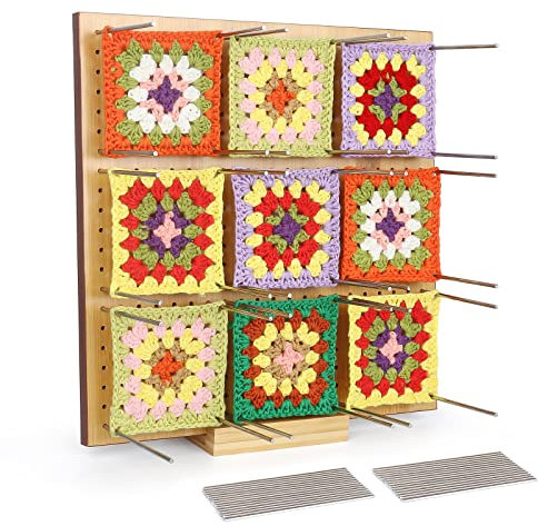 Coopay Granny Square Spanner Groß, 29 x 29 cm Sperrbrett für Granny Square, Wooden Blocking Board Häkeln und 30 Edelstahl Fester Stock, Wooden Sperrbrett Häkeln für Strick- und Häkelprojekte