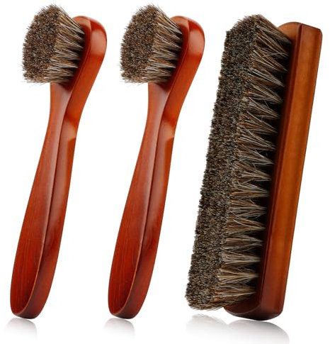 Shoe Care Kit - 3 Piece Polish Brush Set for Leather Boots, Horse Hair Bristles