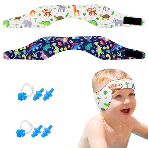 BORISCA 8-piece Set Cinta Natacion Oidos Niños, 2 Protectores Oidos Banda para Cabeza de Natación+2 pares Pinzas Nasales+Tapones para Oidos 58x8cm Elásticos Ajustables Diadema de Natación Niños (L)