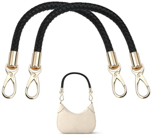 2 Stück Taschenhenkel, 40cm Taschengriffe, PU Schwarz Henkel für Taschen, Taschenhenkel Mit Karabiner, Taschengriffe Leder, Handtasche Griff,Taschen Henkel,für Einkaufstasche Handtasche Taschenzubehör