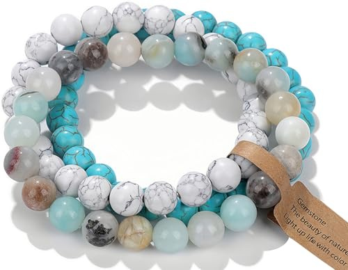 SAIBANGZI Bracciali con Pietre Naturali Autentiche - Bracciale Elastico con Perline da 8mm - Bracciale portafortuna